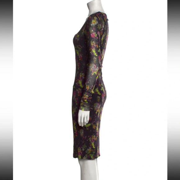 Vintage Jean Paul Gaultier Soleil Mesh Midi Dress, Black Floral, Size Med, NWT - Picture 3 of 7